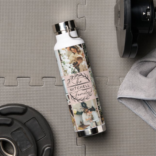 Elegantes, modernes Rosa Monogramm und FotoCollage Trinkflasche (Fitnessstudio)