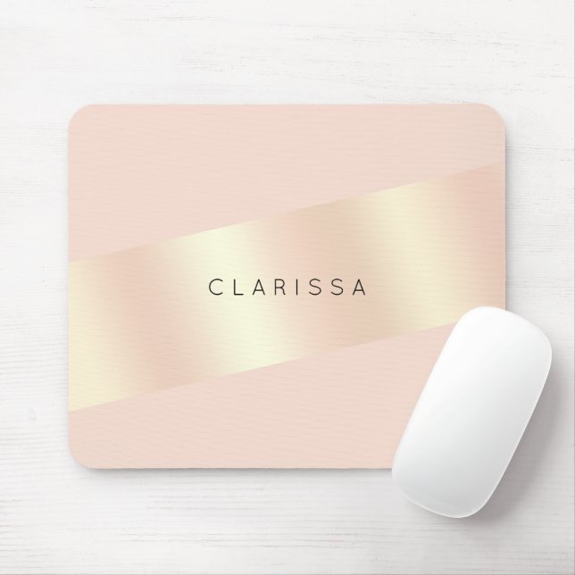 Elegantes, modernes, rosa Rosengold gestreift Mousepad (Mit Mouse)