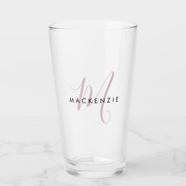 Elegantes, modernes Rosa-Script-Monogramm Glas (Vorderseite)