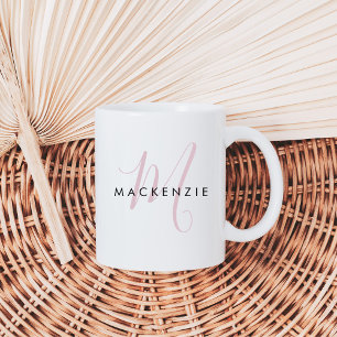 Elegantes, modernes Rosa-Script-Monogramm Kaffeetasse