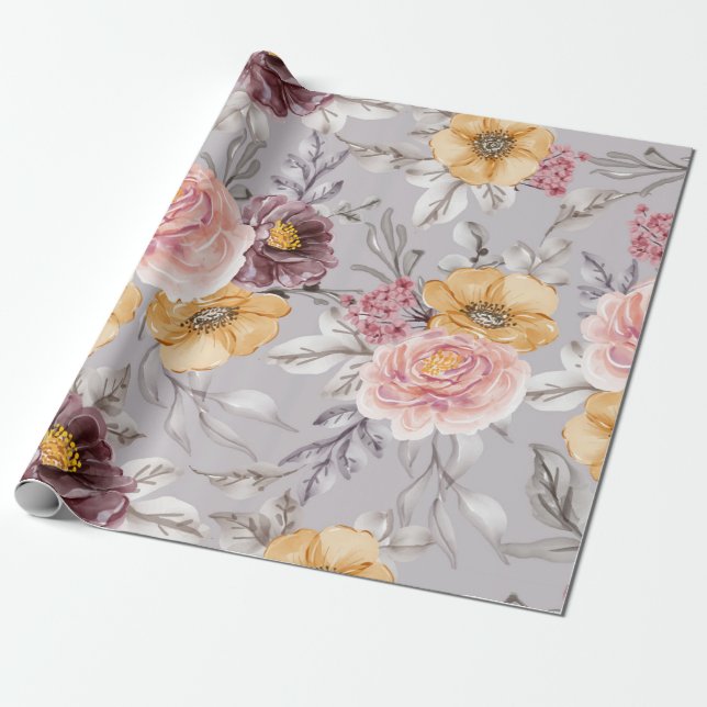 Elegantes, modernes rosafarbenes Blumenpapier Geschenkpapier (Ungerollt)