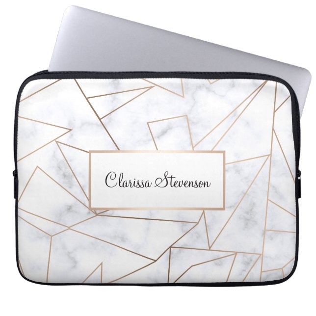 elegantes modernes Rosengoldgeometrischer weißer Laptopschutzhülle (Vorderseite)