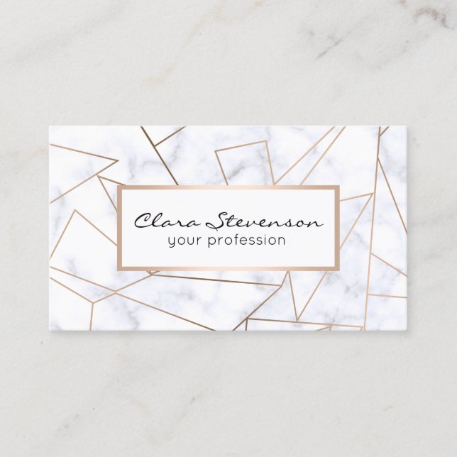 elegantes modernes Rosengoldgeometrischer weißer Visitenkarte (Vorderseite)