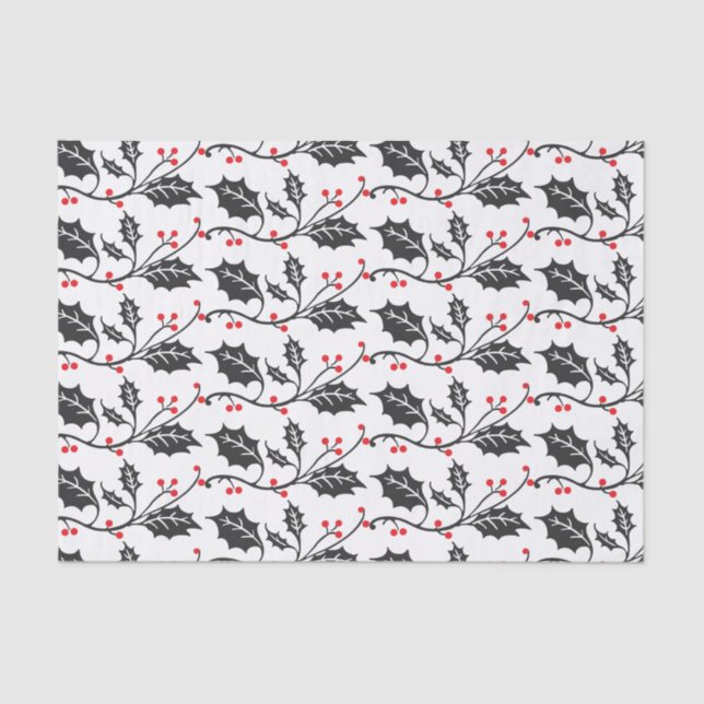 Elegantes modernes Rot-Schwarz-Holly-Muster Seidenpapier (Vorderseite)