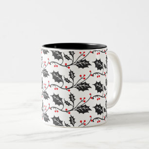 Elegantes modernes Rot-Schwarz-Holly-Muster Zweifarbige Tasse