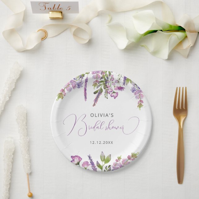 Elegantes modernes Rustikales Lavendel-Brautparty Pappteller (Hochzeit)