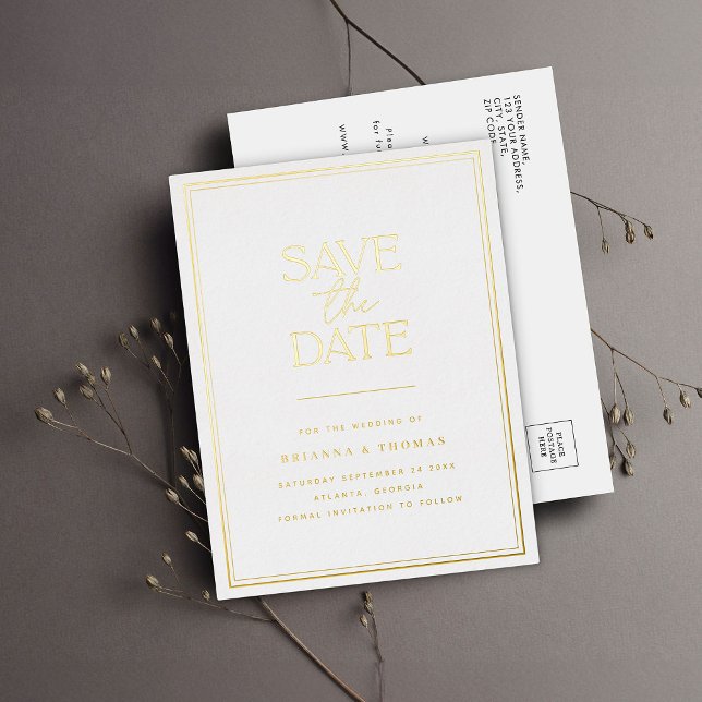 Elegantes, modernes Save the Date Gold Folie Einladungspostkarte (Von Creator hochgeladen)