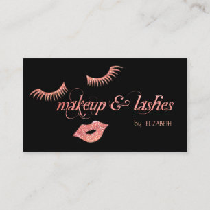Elegantes modernes Schwarz, Glitter-Lippen, Wimper Visitenkarte