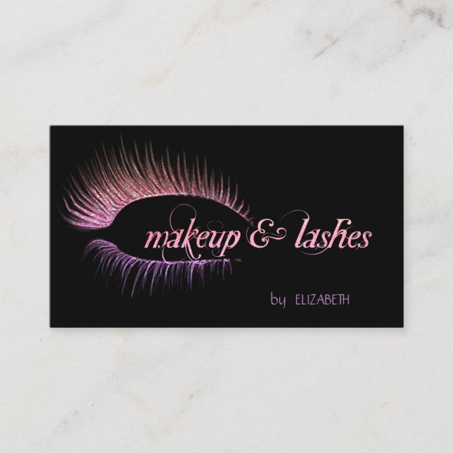 Elegantes modernes Schwarz, Glitzer-Imitate Lashes Visitenkarte (Vorderseite)