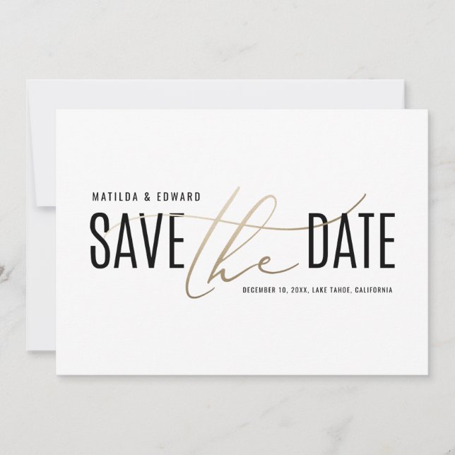 Elegantes modernes Schwarz-Gold Save the Date (Vorderseite)