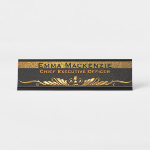 Elegantes, modernes Schwarz-Gold-Schreibtisch Schreibtischnamensplakette