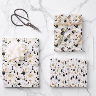 Elegantes modernes Schwarz-Gold- und Weiß-Weihnach Geschenkpapier Set