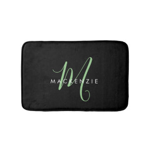 Elegantes, modernes Schwarz-Grün-Script-Monogramm Badematte