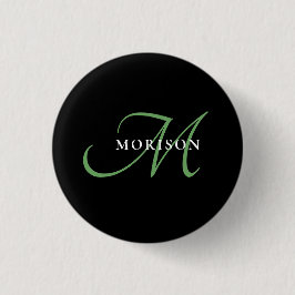 Elegantes, modernes Schwarz-Grün-Script-Monogramm Button