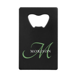 Elegantes, modernes Schwarz-Grün-Script-Monogramm Geldbeutel Flaschenöffner