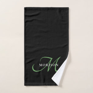 Elegantes, modernes Schwarz-Grün-Script-Monogramm Handtuch
