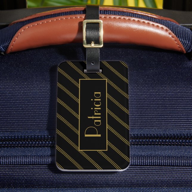 Elegantes, modernes Schwarz mit gepunkteten Goldli Gepäckanhänger (Vorderseite Insitu 2)