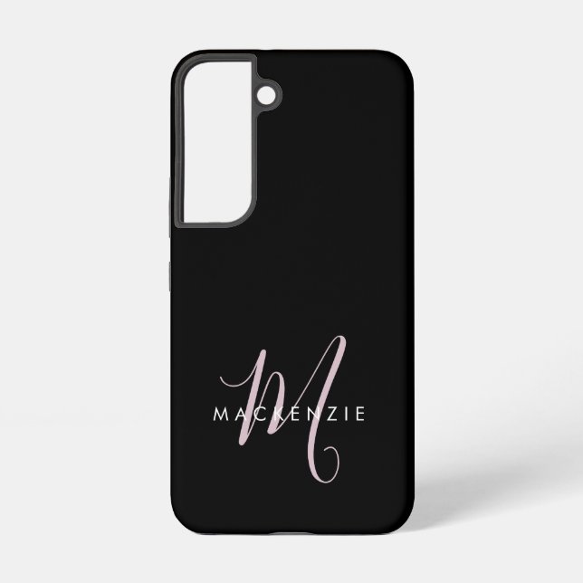 Elegantes, modernes Schwarz-Rosa-Script-Monogramm Samsung Galaxy Hülle (Rückseite)