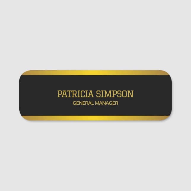Elegantes modernes Schwarz und Gold: Name hinzufüg Namensschild (Vorderseite)