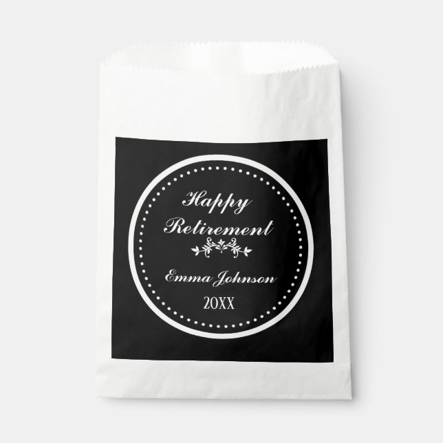 Elegantes modernes Schwarz-Weiß-Happy-Rente Geschenktütchen (Vorderseite)