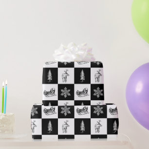 Elegantes modernes Schwarz-Weiß-Weihnachten Geschenkpapier