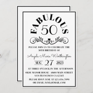 Elegantes modernes, Schwarz-weißes, fabelhaftes 50 Einladung