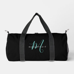 Elegantes, modernes Schwarzes Aquamarines Script M Duffle Bag
