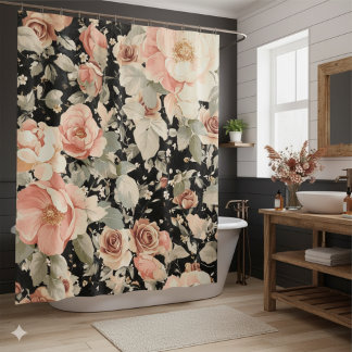 Elegantes, modernes Schwarzes Blumenmuster Duschvorhang