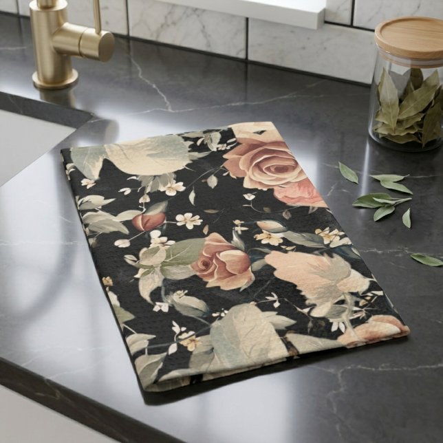 Elegantes, modernes Schwarzes Blumenmuster Geschirrtuch (Von Creator hochgeladen)