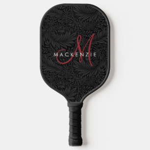 Elegantes modernes schwarzes florales rotes Skript Pickleball Schläger