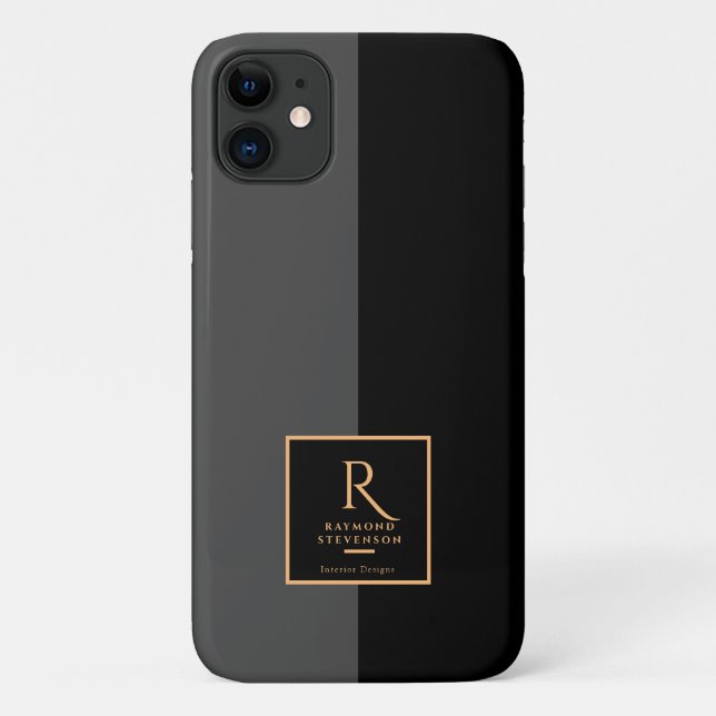 Elegantes, modernes Schwarzes Gold Mit Monogramm Case-Mate iPhone Hülle (Rückseite)