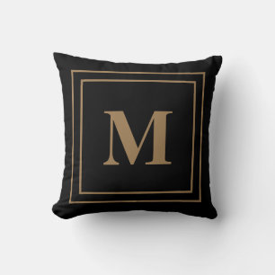 Elegantes, modernes Schwarzes Gold Monogram Kissen