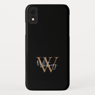 Elegantes modernes schwarzes Gold-Schrift-Monogram Case-Mate iPhone Hülle