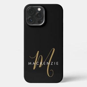 Elegantes modernes schwarzes goldenes Schriftmonog iPhone 13 Pro Max Hülle