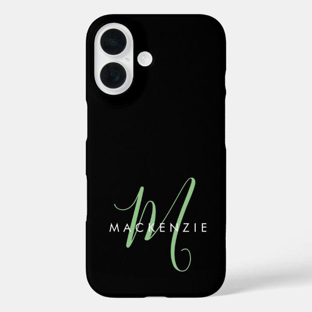 Elegantes modernes schwarzes grünes Skript-Monogra Case-Mate iPhone Hülle (Rückseite)