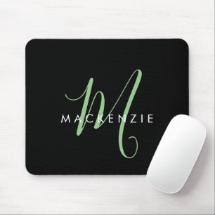 Elegantes modernes schwarzes grünes Skript-Monogra Mousepad