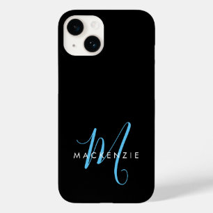 Elegantes modernes schwarzes Himmelblau-Script-Mon Case-Mate iPhone 14 Hülle