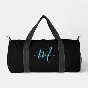 Elegantes modernes schwarzes Himmelblau-Script-Mon Duffle Bag