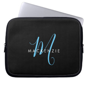Elegantes modernes schwarzes Himmelblau-Script-Mon Laptopschutzhülle