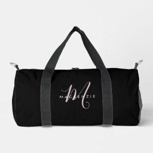 Elegantes modernes schwarzes Rosa-Script-Monogramm Duffle Bag