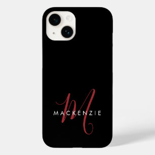 Elegantes modernes schwarzes rotes Skript-Monogram Case-Mate iPhone 14 Hülle