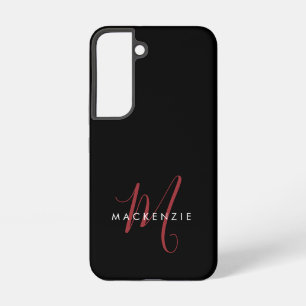 Elegantes modernes schwarzes rotes Skript-Monogram Samsung Galaxy Hülle