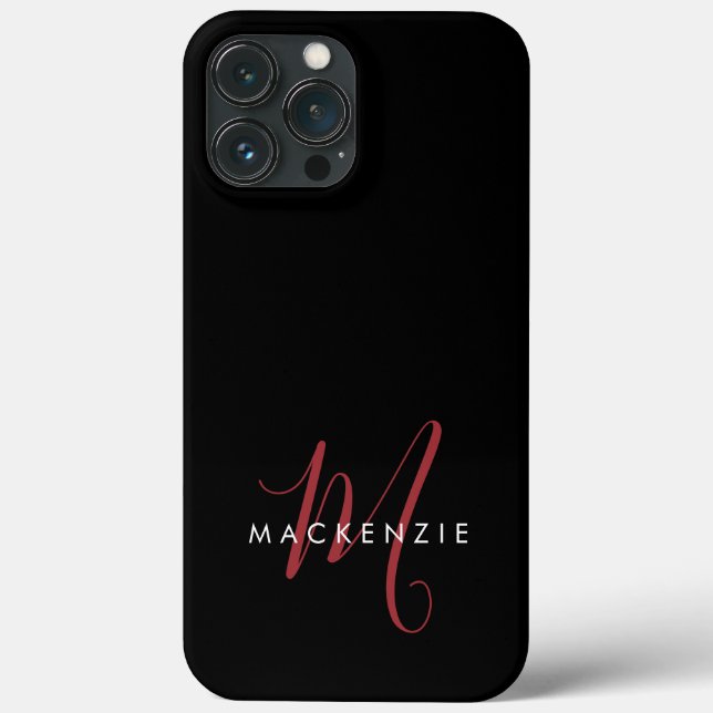 Elegantes, modernes Schwarzes Script Monogram Case-Mate iPhone Hülle (Rückseite)