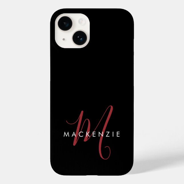 Elegantes, modernes Schwarzes Script Monogram Case-Mate iPhone Hülle (Rückseite)