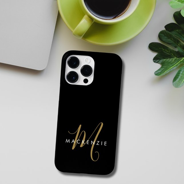 Elegantes, modernes Schwarzes Script Monogram Case-Mate iPhone Hülle (Von Creator hochgeladen)
