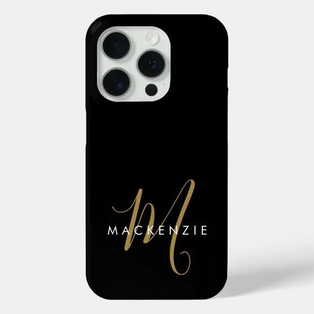 Elegantes, modernes Schwarzes Script Monogram Case-Mate iPhone Hülle (Rückseite)