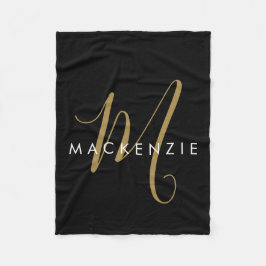 Elegantes, modernes Schwarzes Script Monogram Fleecedecke