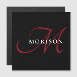 Elegantes, modernes Schwarzes Script Monogram Magnetkarte