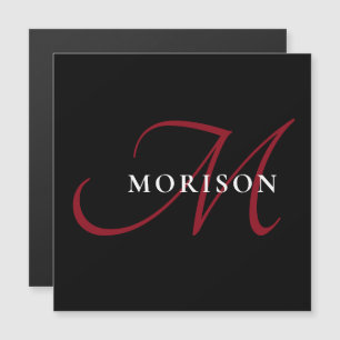 Elegantes, modernes Schwarzes Script Monogram Magnetkarte
