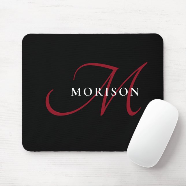 Elegantes, modernes Schwarzes Script Monogram Mousepad (Mit Mouse)